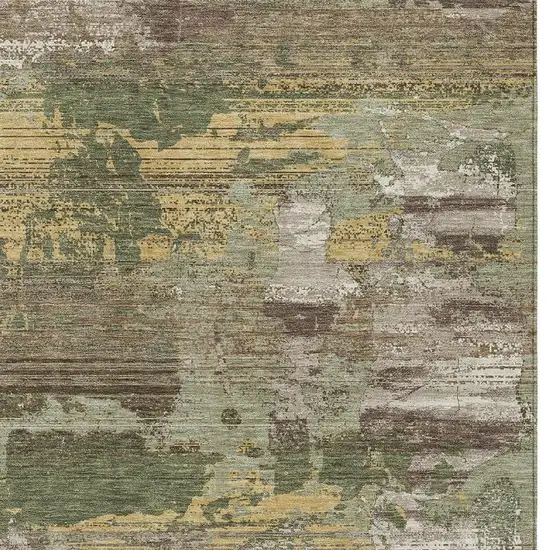 Olive Green And Green Abstract Washable Indoor Outdoor Area Rug Photo 2