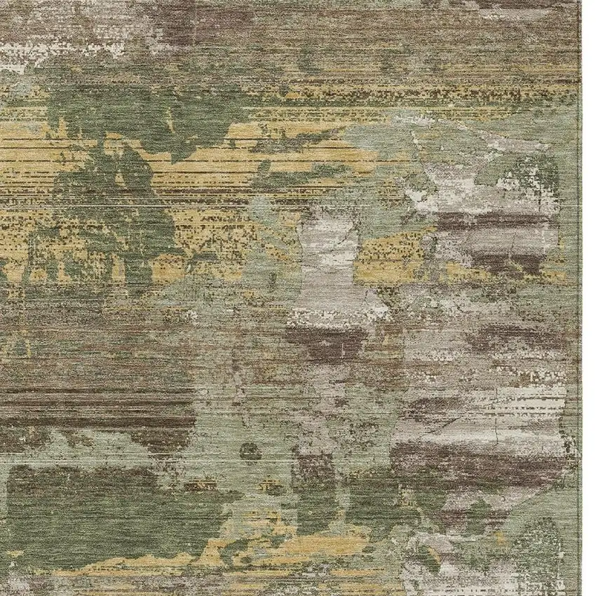 Olive Green And Green Abstract Washable Indoor Outdoor Area Rug Photo 2