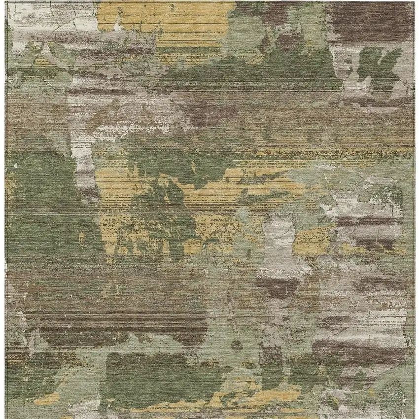 Olive Green And Green Abstract Washable Indoor Outdoor Area Rug Photo 3
