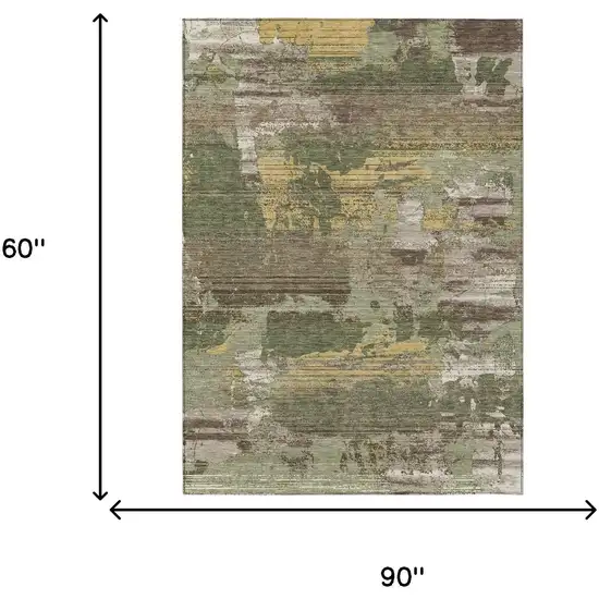 Olive Green And Green Abstract Washable Indoor Outdoor Area Rug Photo 6