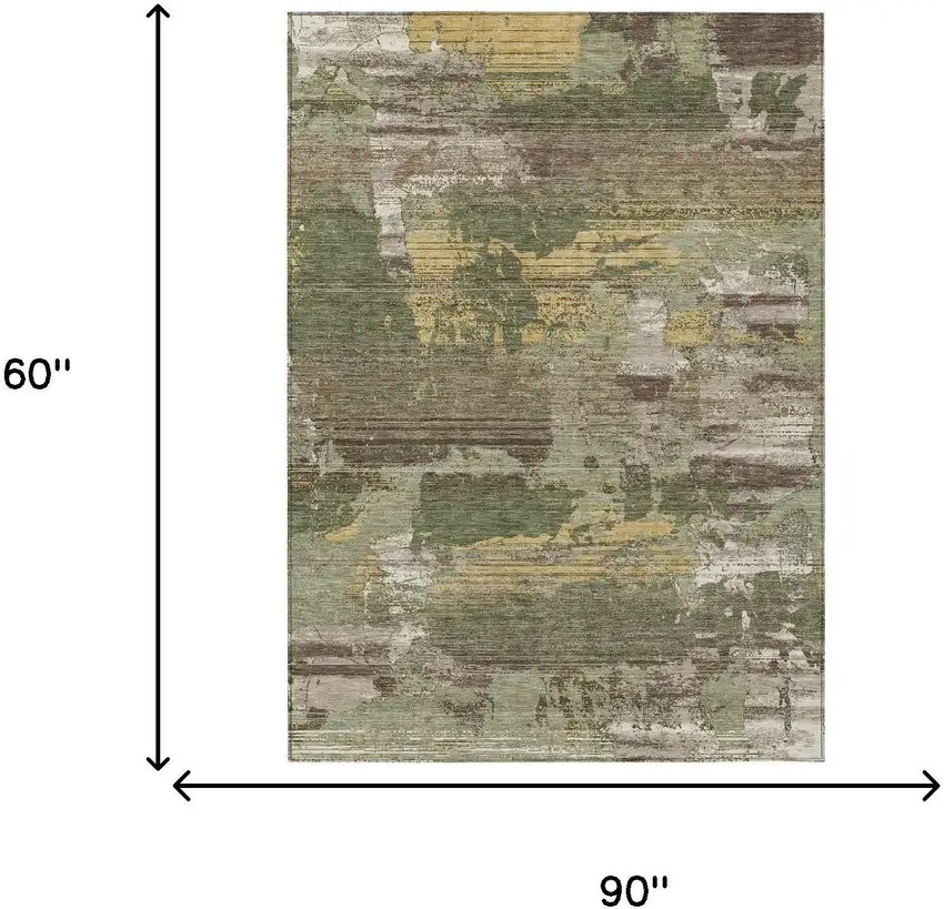 Olive Green And Green Abstract Washable Indoor Outdoor Area Rug Photo 6
