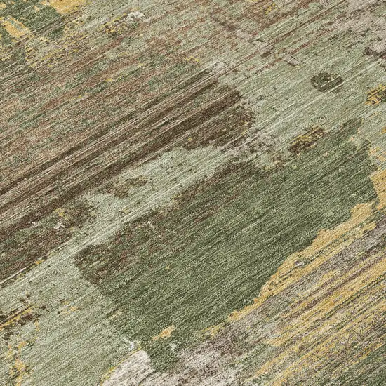 Olive Green And Green Abstract Washable Indoor Outdoor Area Rug Photo 5
