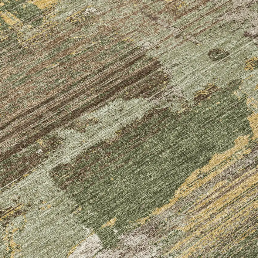 Olive Green And Green Abstract Washable Indoor Outdoor Area Rug Photo 5