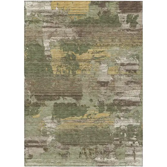 Olive Green And Green Abstract Washable Indoor Outdoor Area Rug Photo 1