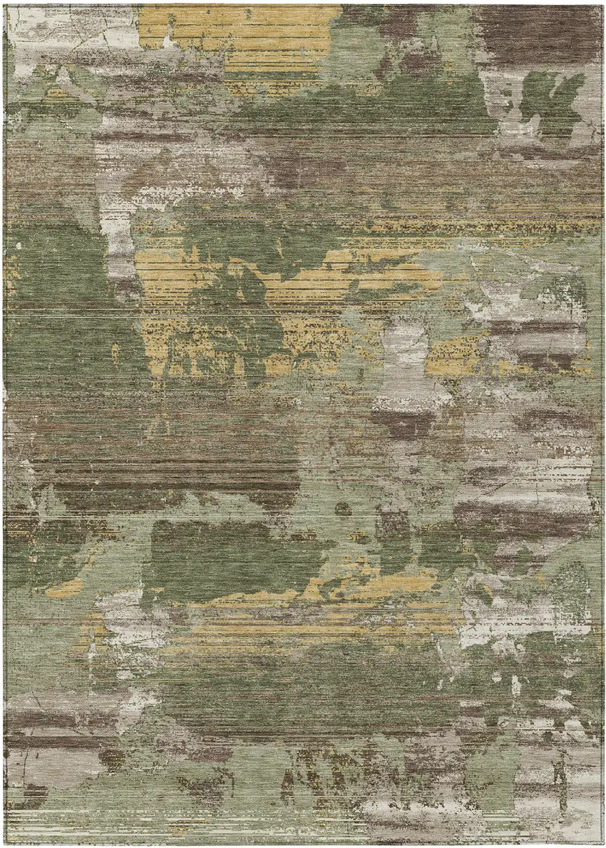 Olive Green And Green Abstract Washable Indoor Outdoor Area Rug Photo 1