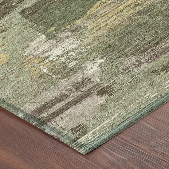 Olive Green And Green Abstract Washable Indoor Outdoor Area Rug Photo 4