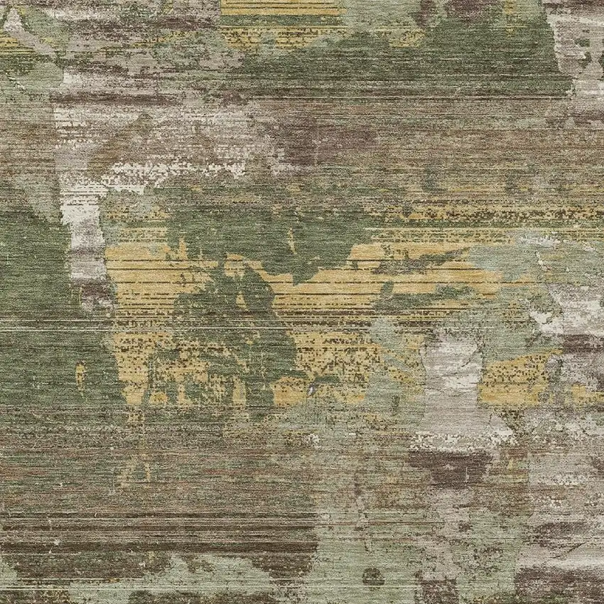 Olive Green And Green Abstract Washable Indoor Outdoor Area Rug Photo 2