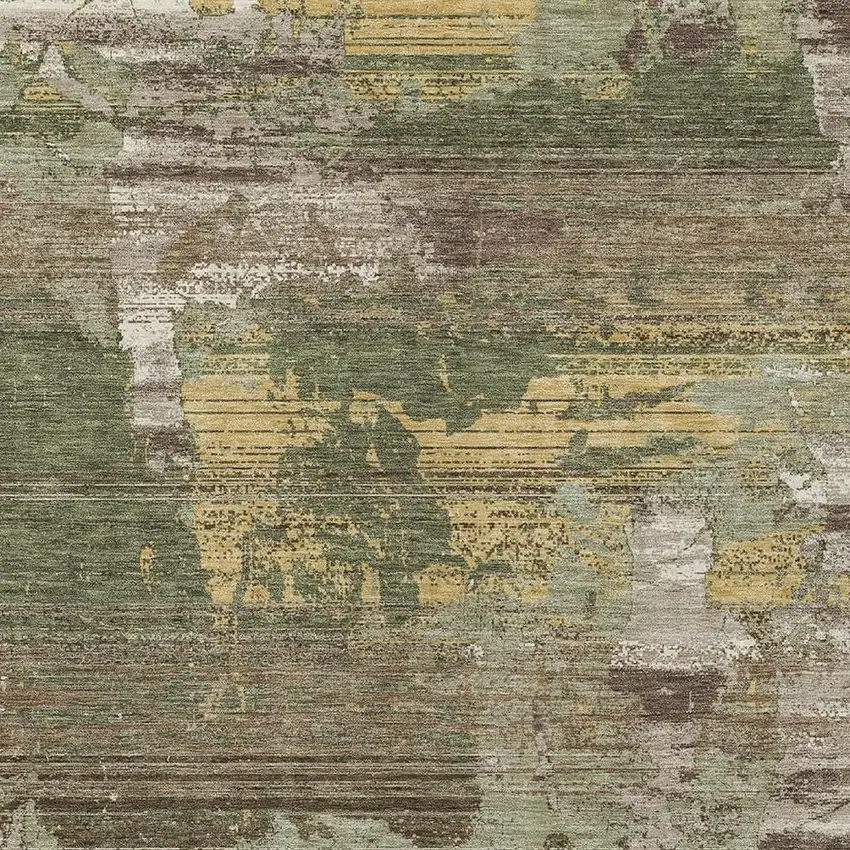 Olive Green And Green Abstract Washable Indoor Outdoor Area Rug Photo 2