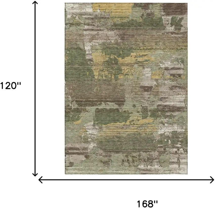 Olive Green And Green Abstract Washable Indoor Outdoor Area Rug Photo 6