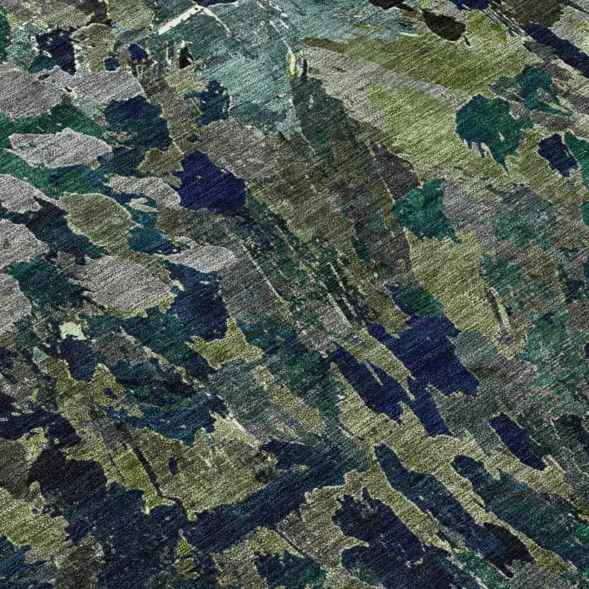 Olive Green And Green Abstract Washable Indoor Outdoor Area Rug Photo 6