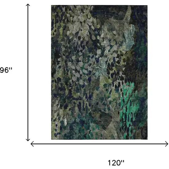 Olive Green And Green Abstract Washable Indoor Outdoor Area Rug Photo 7
