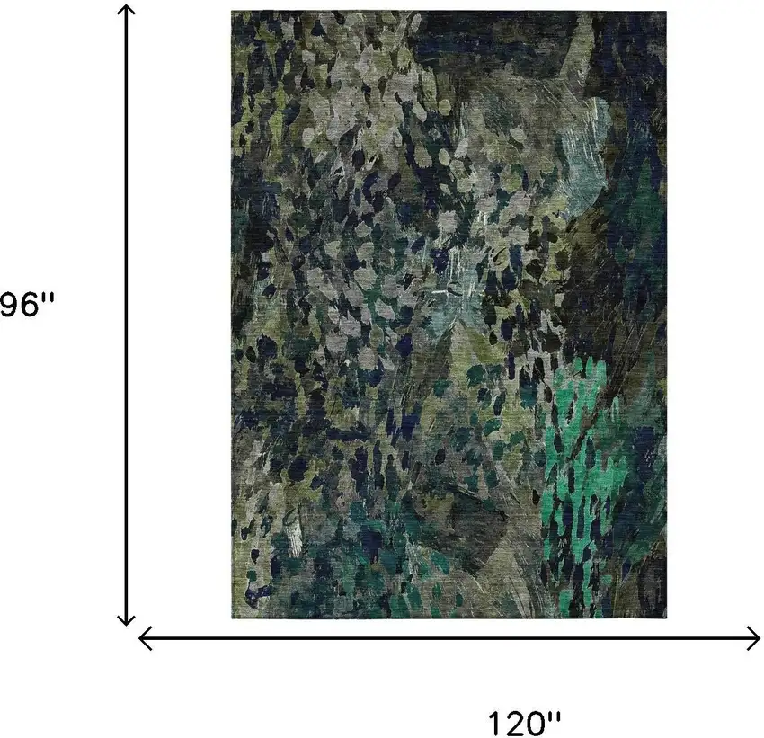 Olive Green And Green Abstract Washable Indoor Outdoor Area Rug Photo 7