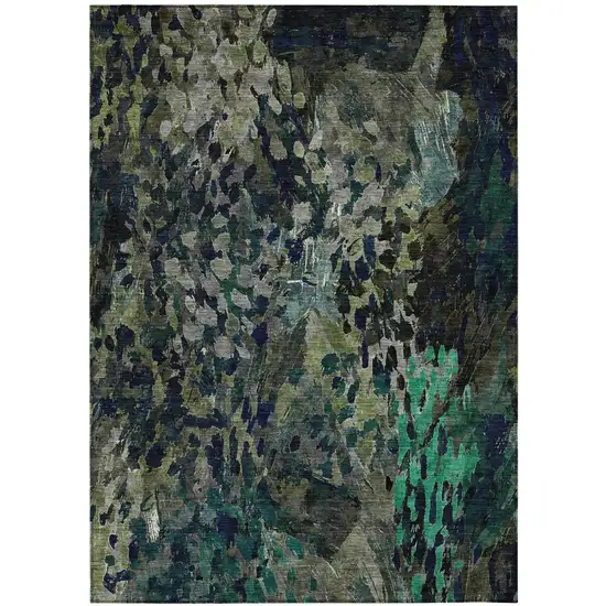 Olive Green And Green Abstract Washable Indoor Outdoor Area Rug Photo 2