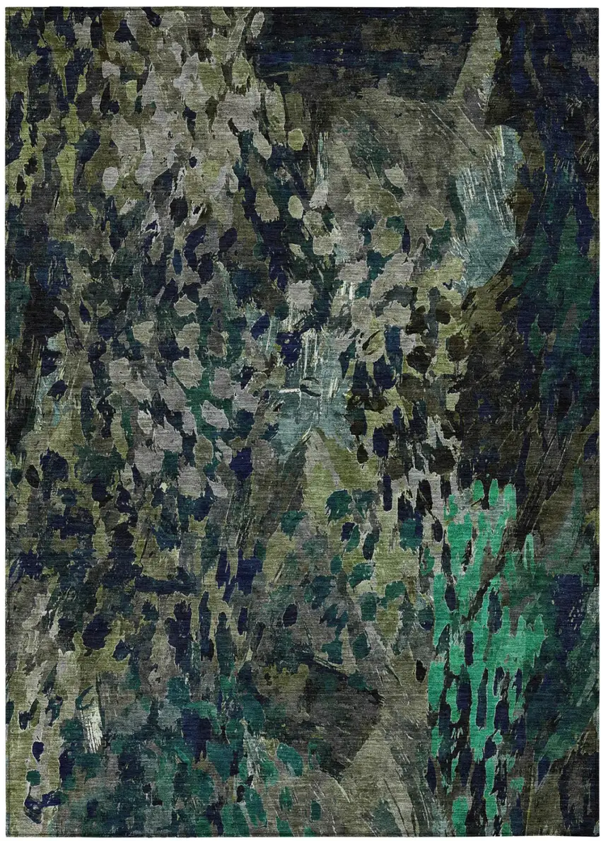Olive Green And Green Abstract Washable Indoor Outdoor Area Rug Photo 2