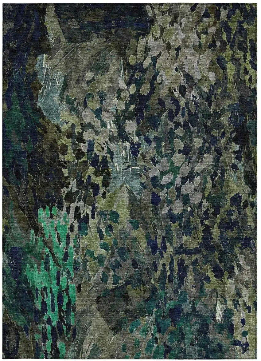 Olive Green And Green Abstract Washable Indoor Outdoor Area Rug Photo 4