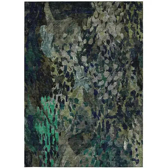 Olive Green And Green Abstract Washable Indoor Outdoor Area Rug Photo 4