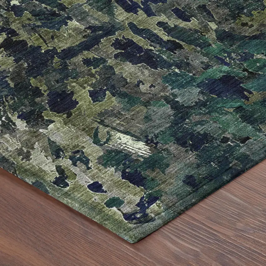 Olive Green And Green Abstract Washable Indoor Outdoor Area Rug Photo 5