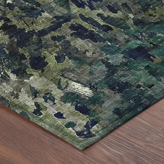 Olive Green And Green Abstract Washable Indoor Outdoor Area Rug Photo 5