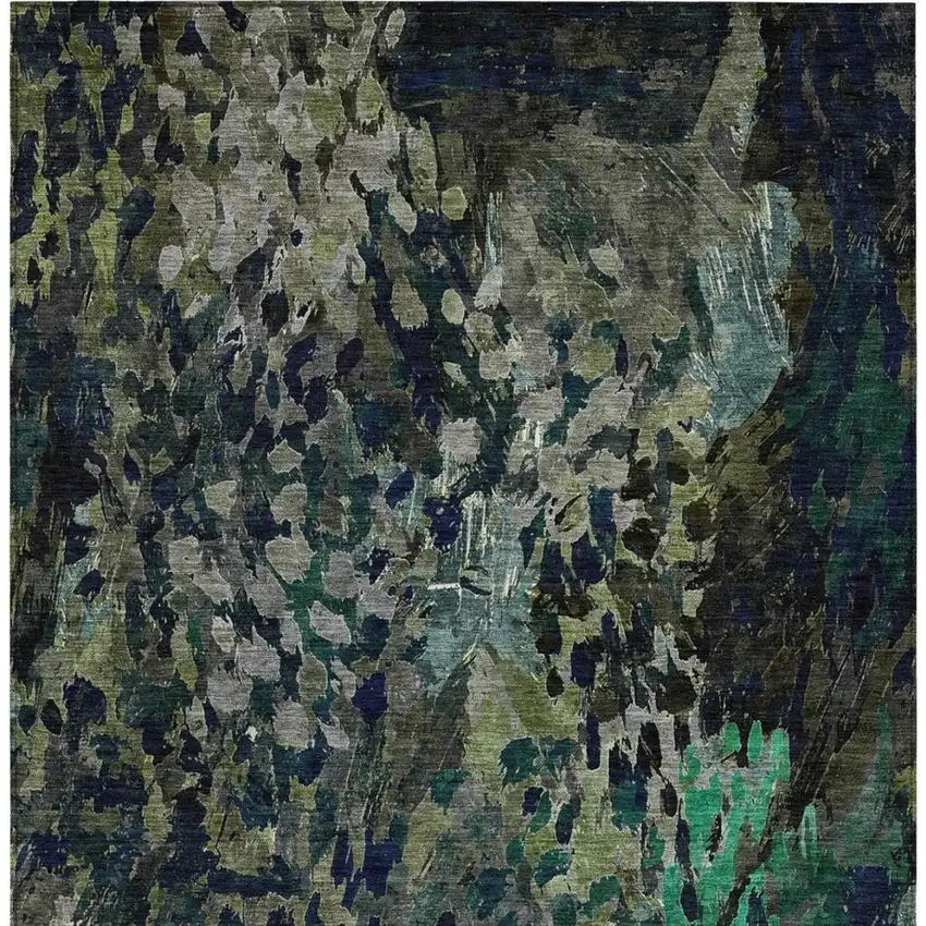 Olive Green And Green Abstract Washable Indoor Outdoor Area Rug Photo 3