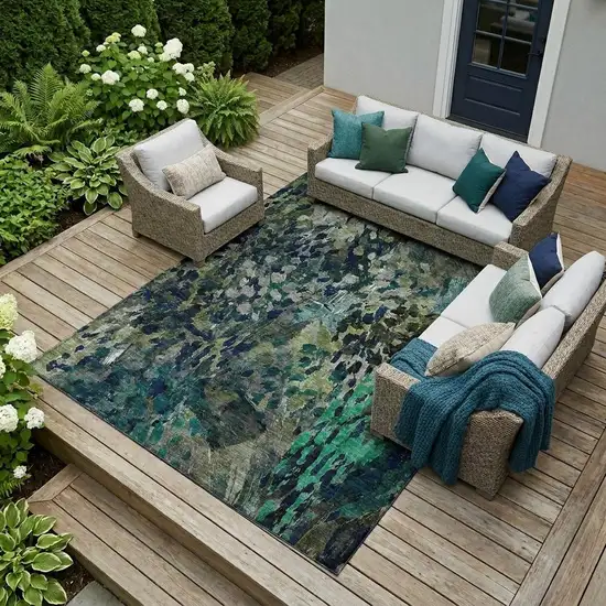 Olive Green And Green Abstract Washable Indoor Outdoor Area Rug Photo 1