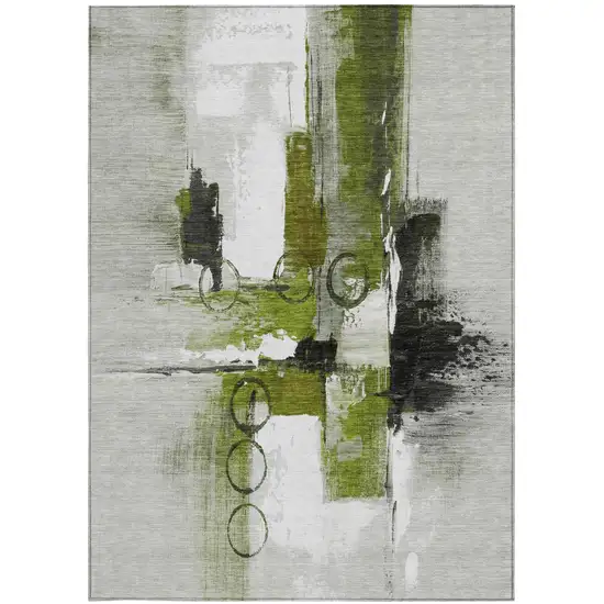 Olive Green And Green Abstract Washable Indoor Outdoor Area Rug Photo 4