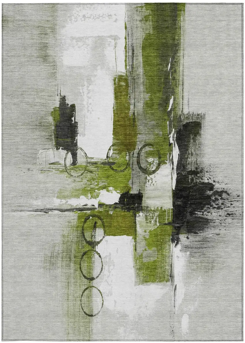 Olive Green And Green Abstract Washable Indoor Outdoor Area Rug Photo 4