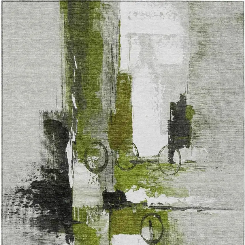 Olive Green And Green Abstract Washable Indoor Outdoor Area Rug Photo 3