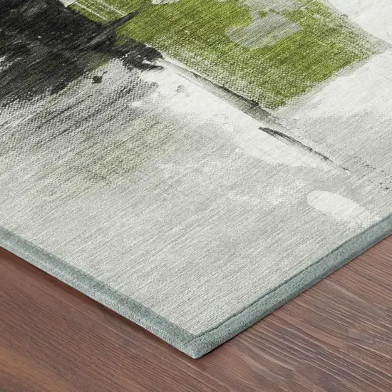 Olive Green And Green Abstract Washable Indoor Outdoor Area Rug Photo 5
