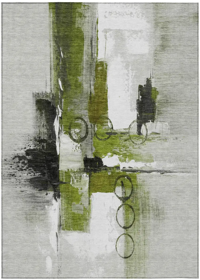 Olive Green And Green Abstract Washable Indoor Outdoor Area Rug Photo 2