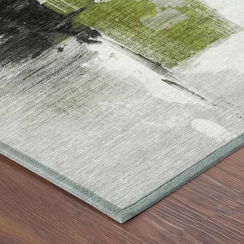 Olive Green And Green Abstract Washable Indoor Outdoor Area Rug Photo 5
