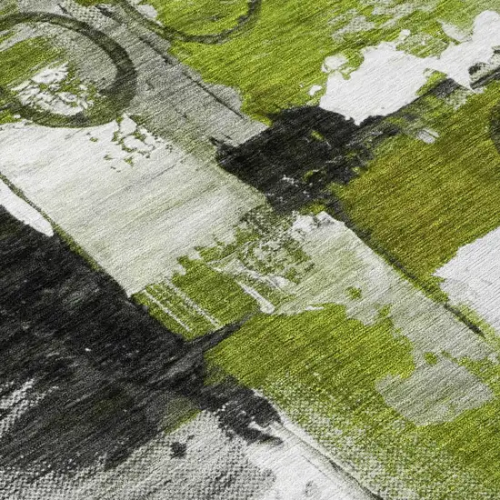 Olive Green And Green Abstract Washable Indoor Outdoor Area Rug Photo 6