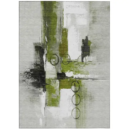 Olive Green And Green Abstract Washable Indoor Outdoor Area Rug Photo 2