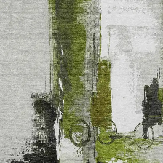 Olive Green And Green Abstract Washable Indoor Outdoor Area Rug Photo 3
