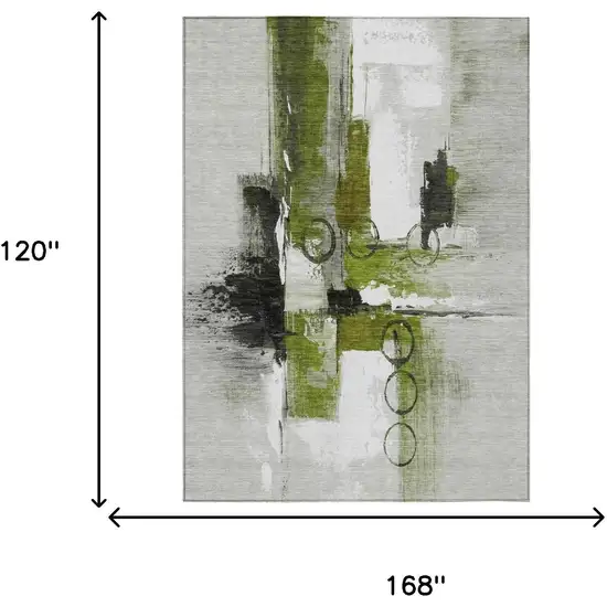 Olive Green And Green Abstract Washable Indoor Outdoor Area Rug Photo 7