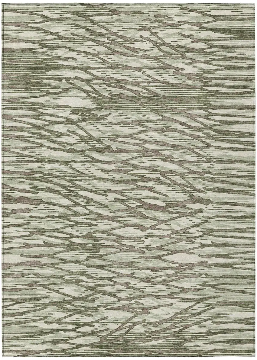 Olive Green And Green Abstract Washable Indoor Outdoor Area Rug Photo 2
