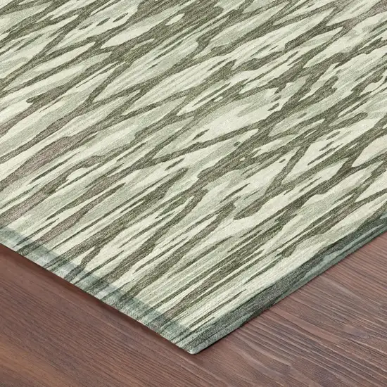 Olive Green And Green Abstract Washable Indoor Outdoor Area Rug Photo 3