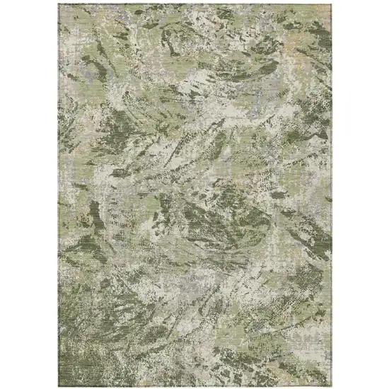 Olive Green And Green Abstract Washable Indoor Outdoor Area Rug Photo 2