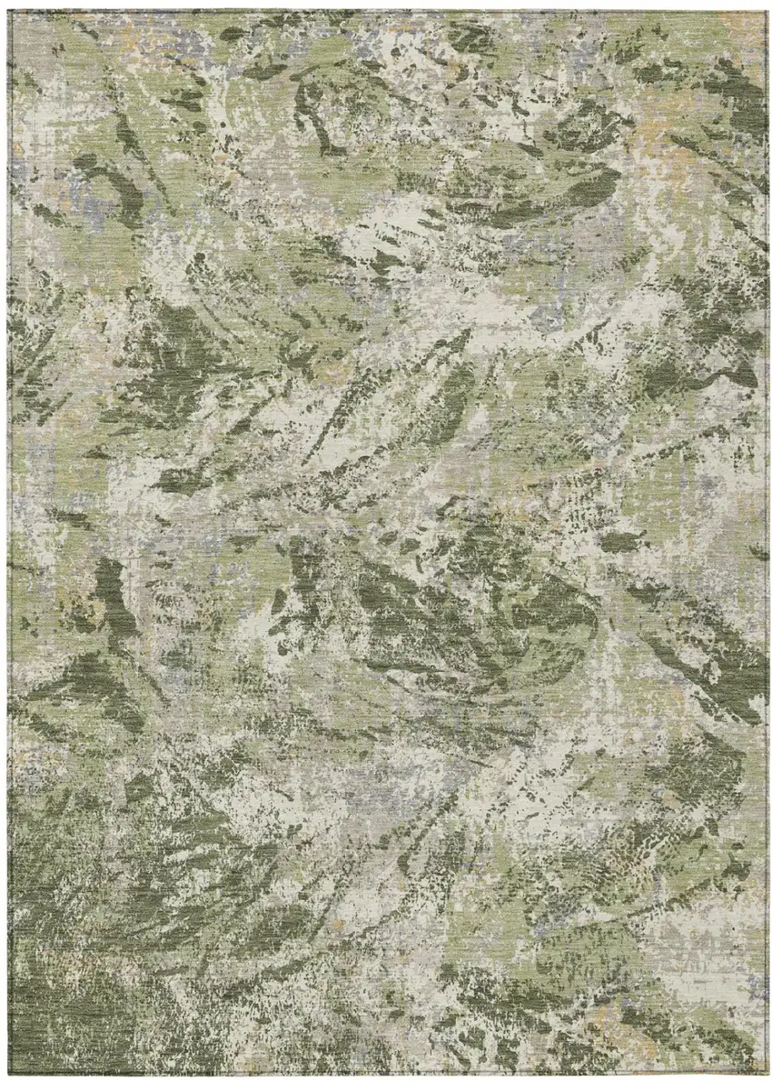 Olive Green And Green Abstract Washable Indoor Outdoor Area Rug Photo 2