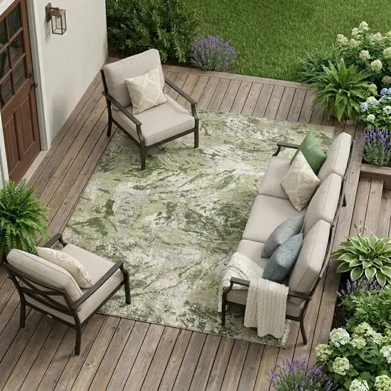 Olive Green And Green Abstract Washable Indoor Outdoor Area Rug Photo 1