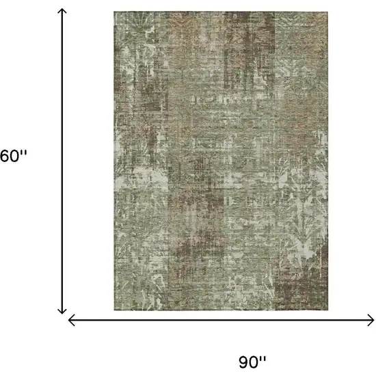 Olive Green And Green Abstract Washable Indoor Outdoor Area Rug Photo 5