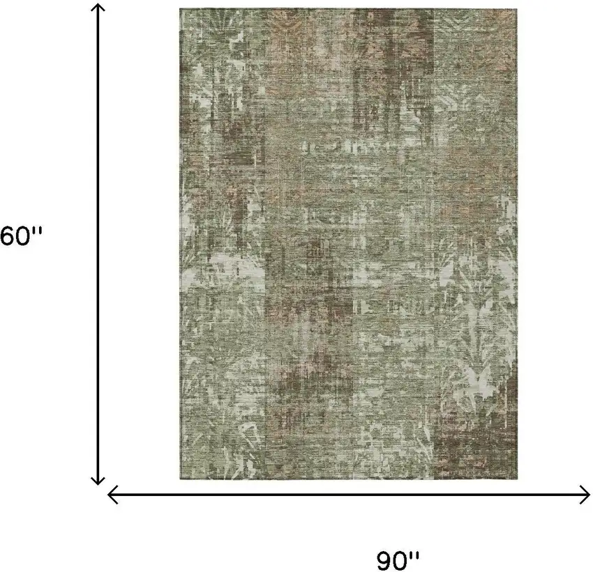 Olive Green And Green Abstract Washable Indoor Outdoor Area Rug Photo 5