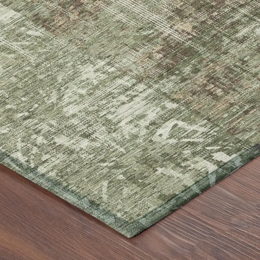 Olive Green And Green Abstract Washable Indoor Outdoor Area Rug Photo 3