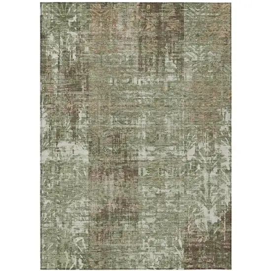 Olive Green And Green Abstract Washable Indoor Outdoor Area Rug Photo 2