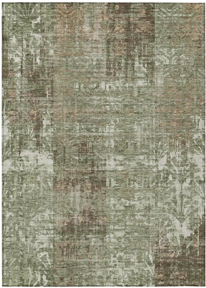 Olive Green And Green Abstract Washable Indoor Outdoor Area Rug Photo 2