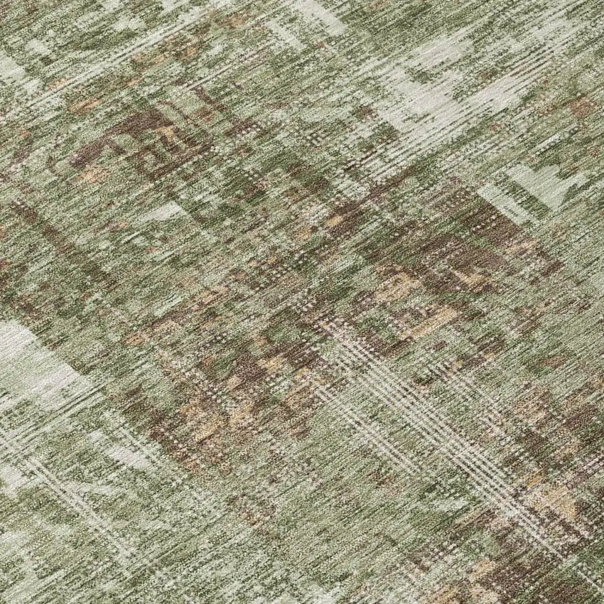 Olive Green And Green Abstract Washable Indoor Outdoor Area Rug Photo 4