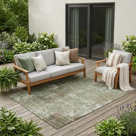 Olive Green And Green Abstract Washable Indoor Outdoor Area Rug Photo 1