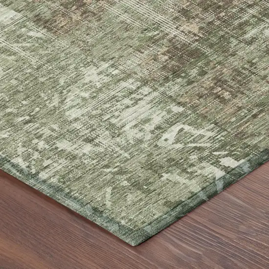 Olive Green And Green Abstract Washable Indoor Outdoor Area Rug Photo 3