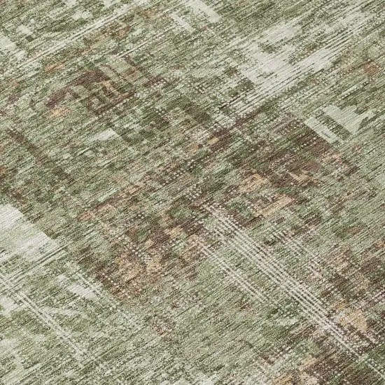 Olive Green And Green Abstract Washable Indoor Outdoor Area Rug Photo 4