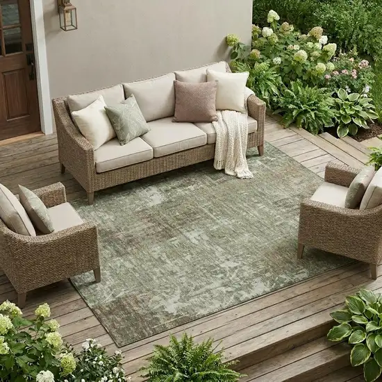 Olive Green And Green Abstract Washable Indoor Outdoor Area Rug Photo 1