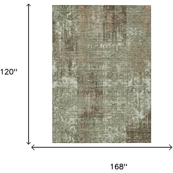 Olive Green And Green Abstract Washable Indoor Outdoor Area Rug Photo 5